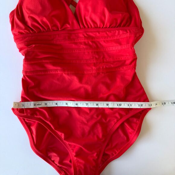 La Blanca Island Goddess Multi-Strap Cross Back One Piece Swimsuit in Cherry Red - Picture 13 of 13